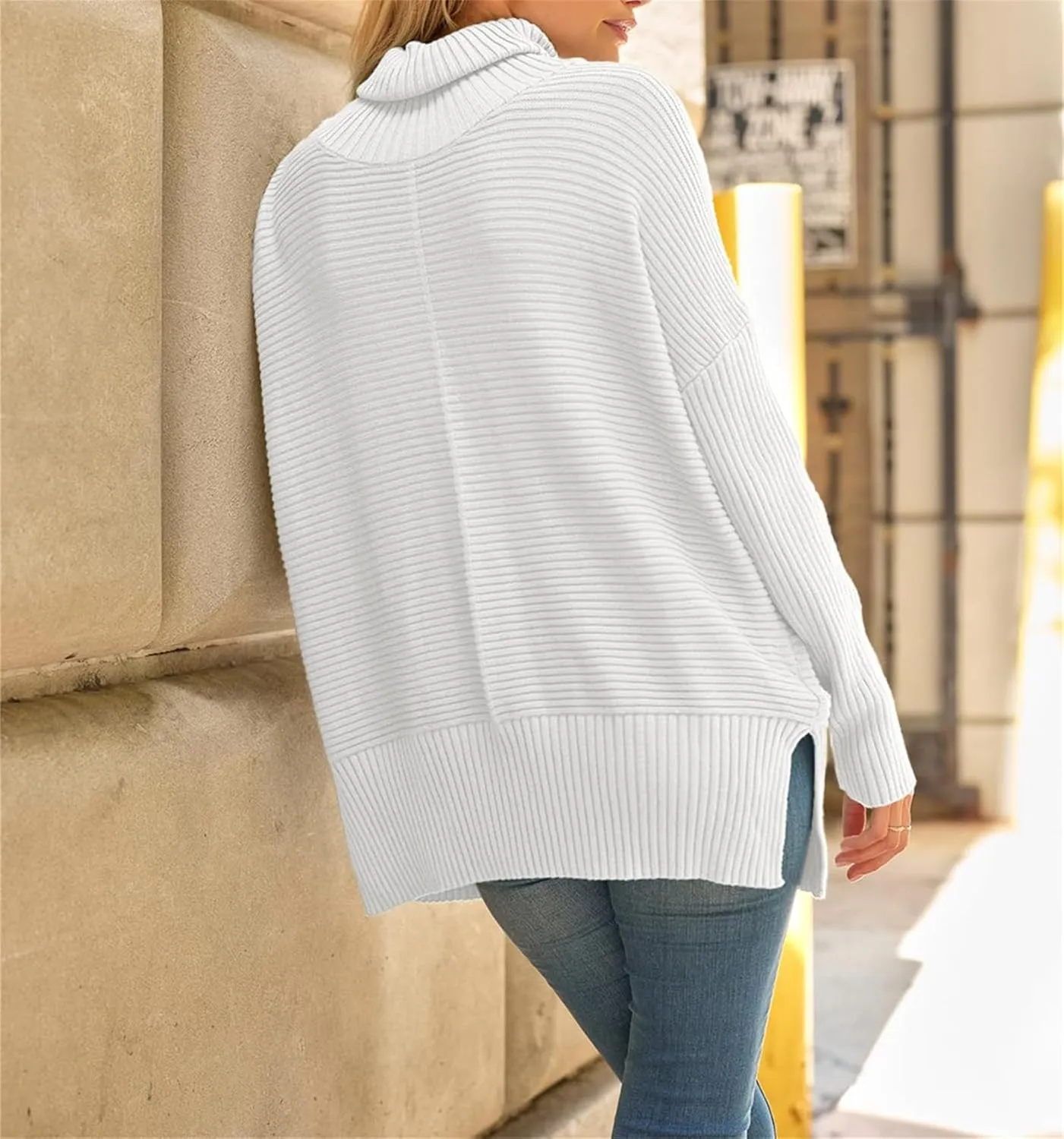 Women's Turtleneck Oversized Sweaters Split Hem Casual Knit Pullover Tops Fall Winter Outfits Fashion Sweaters