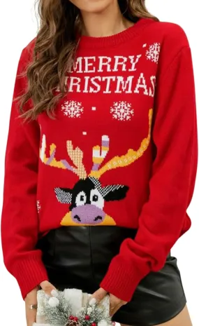 Women's Ugly Christmas Sweaters Warm Knitted Christmas Sweaters Crew Neck Holiday Pullovers Funny Xmas Tops