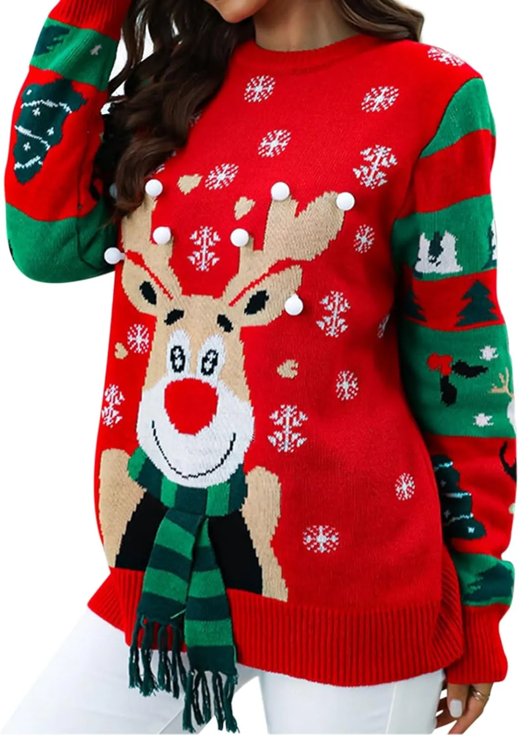 Women's Ugly Christmas Sweaters Warm Knitted Christmas Sweaters Crew Neck Holiday Pullovers Funny Xmas Tops