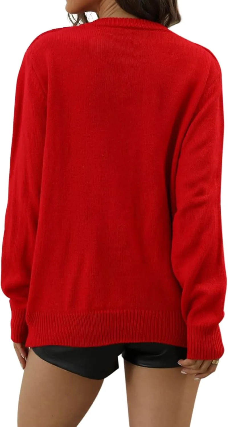Women's Ugly Christmas Sweaters Warm Knitted Christmas Sweaters Crew Neck Holiday Pullovers Funny Xmas Tops