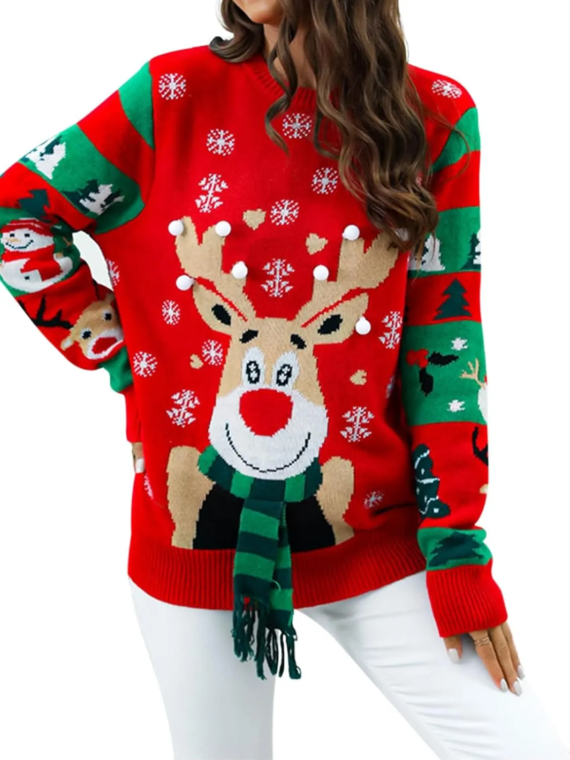Women's Ugly Christmas Sweaters Warm Knitted Christmas Sweaters Crew Neck Holiday Pullovers Funny Xmas Tops