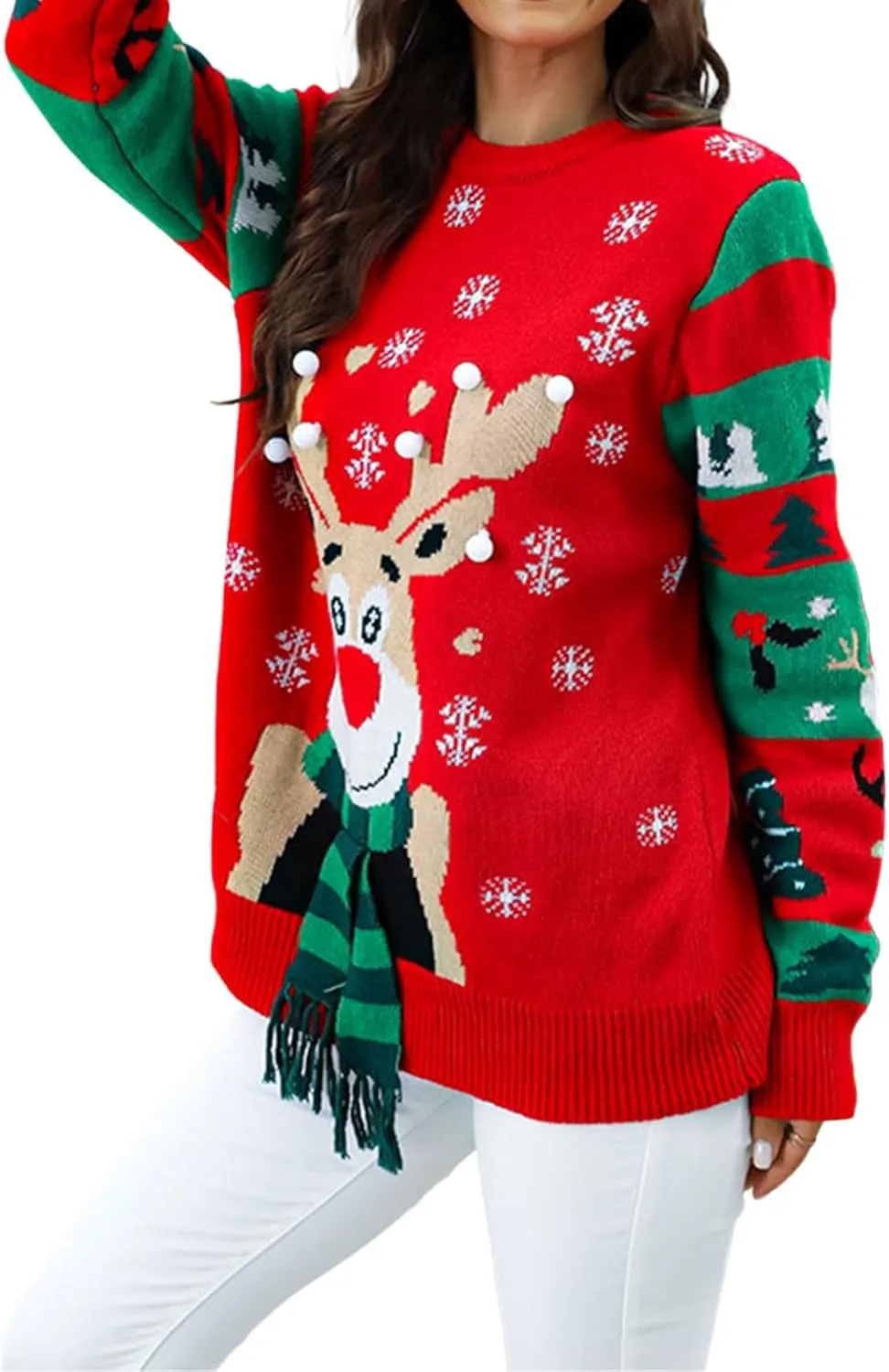 Women's Ugly Christmas Sweaters Warm Knitted Christmas Sweaters Crew Neck Holiday Pullovers Funny Xmas Tops