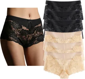 Women's Underwear Regular & Plus Size Panties Lace Boyshort Hipster Cheeky Panty- 6 Pack