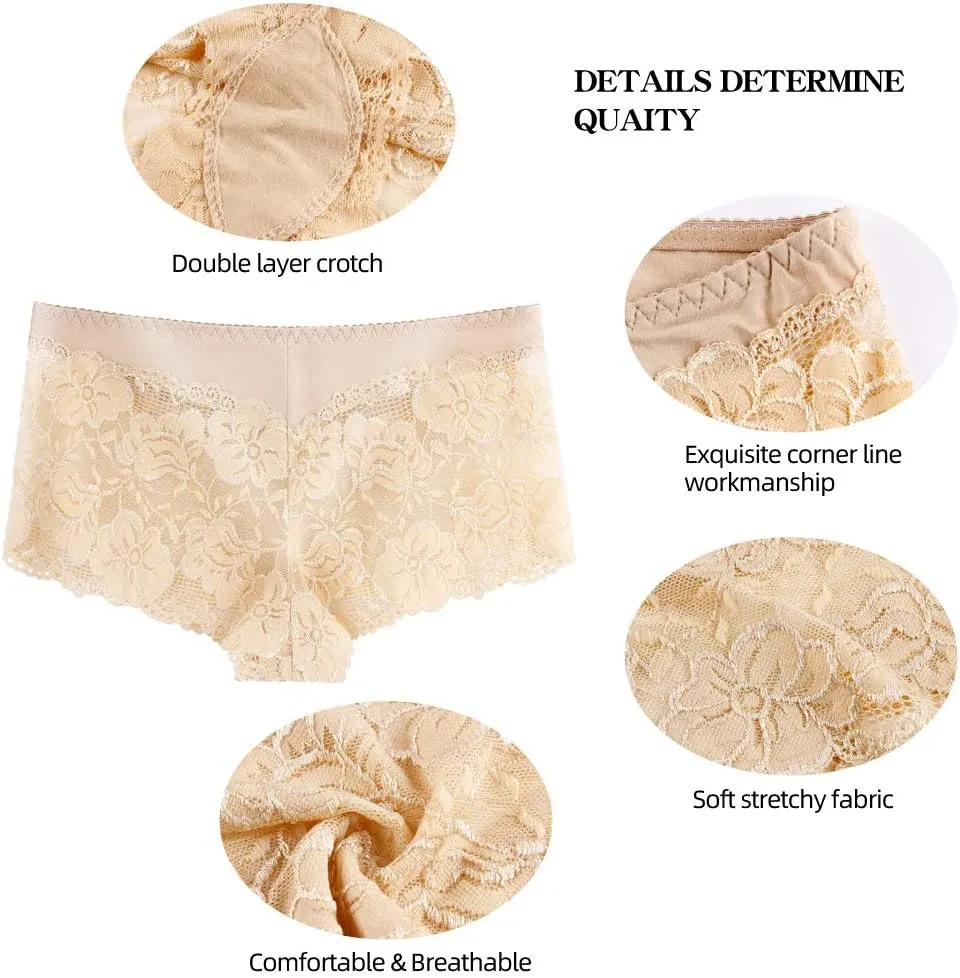Women's Underwear Regular & Plus Size Panties Lace Boyshort Hipster Cheeky Panty- 6 Pack