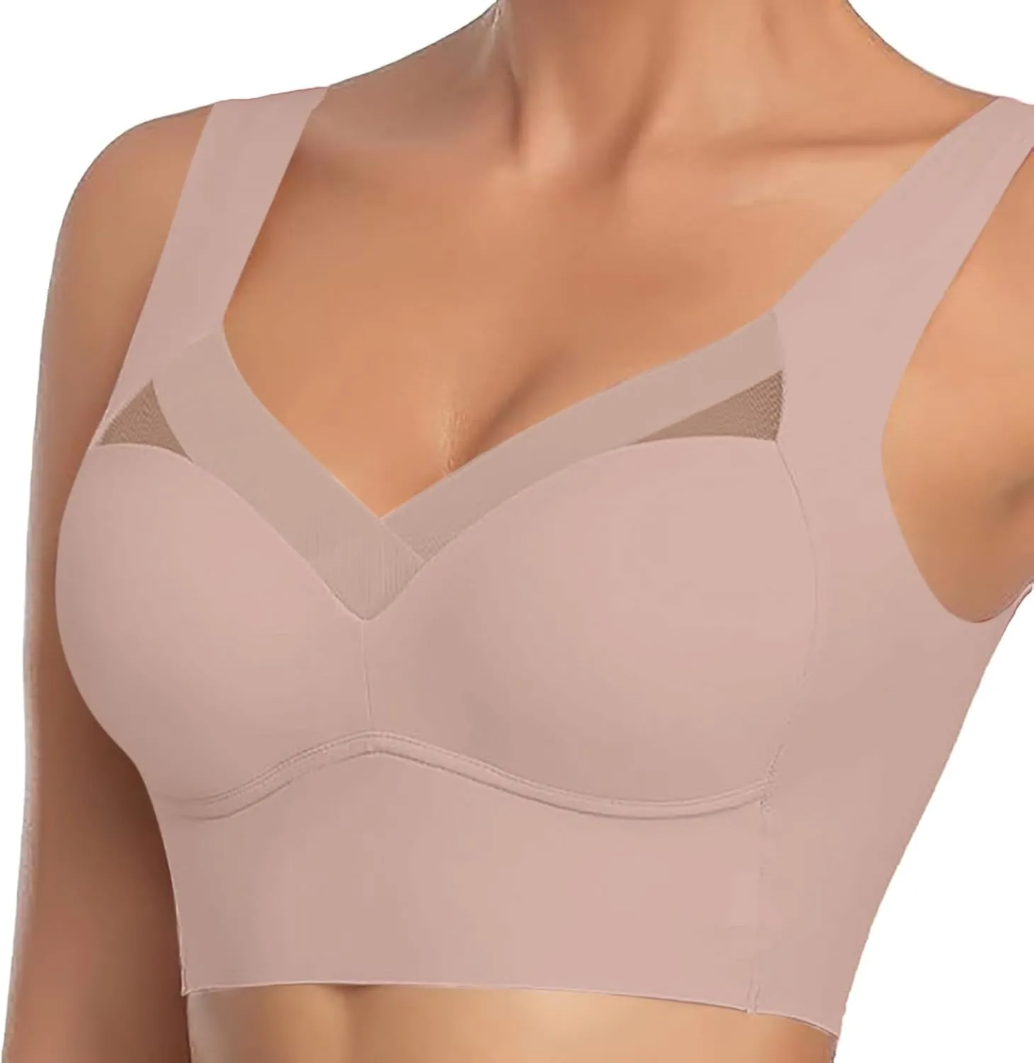 Womens V Lace Mesh Wireless Seamless Bras No Underwire Comfort Push Up Bras Supportive Full Coverage Bralettes T Shirt Bra
