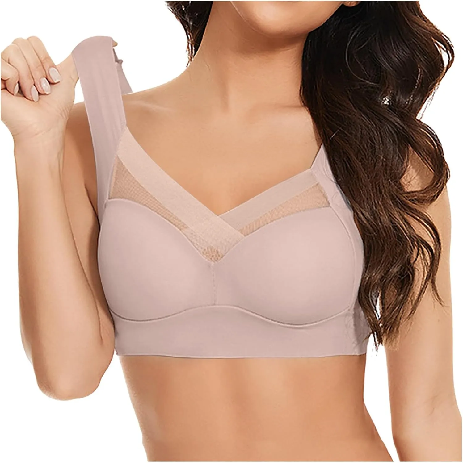 Womens V Lace Mesh Wireless Seamless Bras No Underwire Comfort Push Up Bras Supportive Full Coverage Bralettes T Shirt Bra