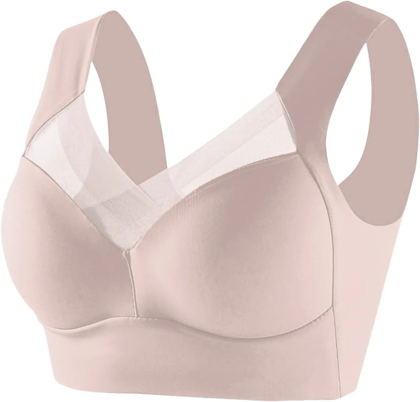 Womens V Lace Mesh Wireless Seamless Bras No Underwire Comfort Push Up Bras Supportive Full Coverage Bralettes T Shirt Bra