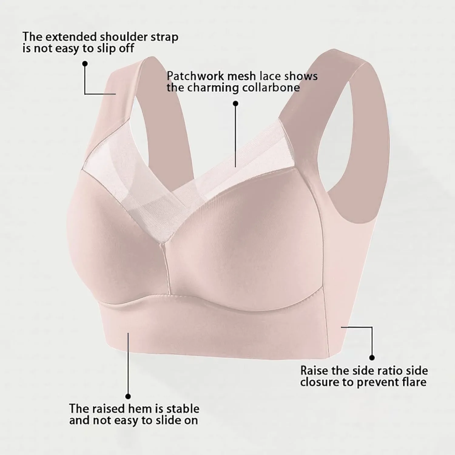 Womens V Lace Mesh Wireless Seamless Bras No Underwire Comfort Push Up Bras Supportive Full Coverage Bralettes T Shirt Bra