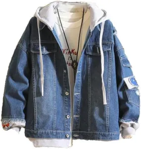 Xingfenly Spring Men Denim Jacket Streetwear Hip Hop Men' Hooded Jean Jackets Male Casual Outerwear Fit Coat -