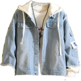 Xingfenly Spring Men Denim Jacket Streetwear Hip Hop Men' Hooded Jean Jackets Male Casual Outerwear Fit Coat -