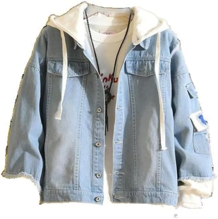 Xingfenly Spring Men Denim Jacket Streetwear Hip Hop Men' Hooded Jean Jackets Male Casual Outerwear Fit Coat -